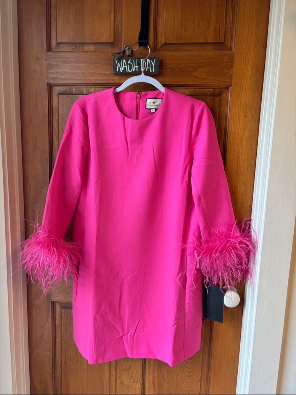 Tuckernuck Pink Feather Mod Mary Mini Dress. Long sleeves. New. Size M.